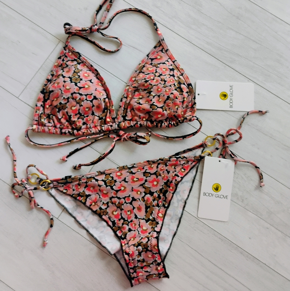 BODY GLOVE NEW Dita Triangle Bikini Top & Brasilia Tie-side Bottoms